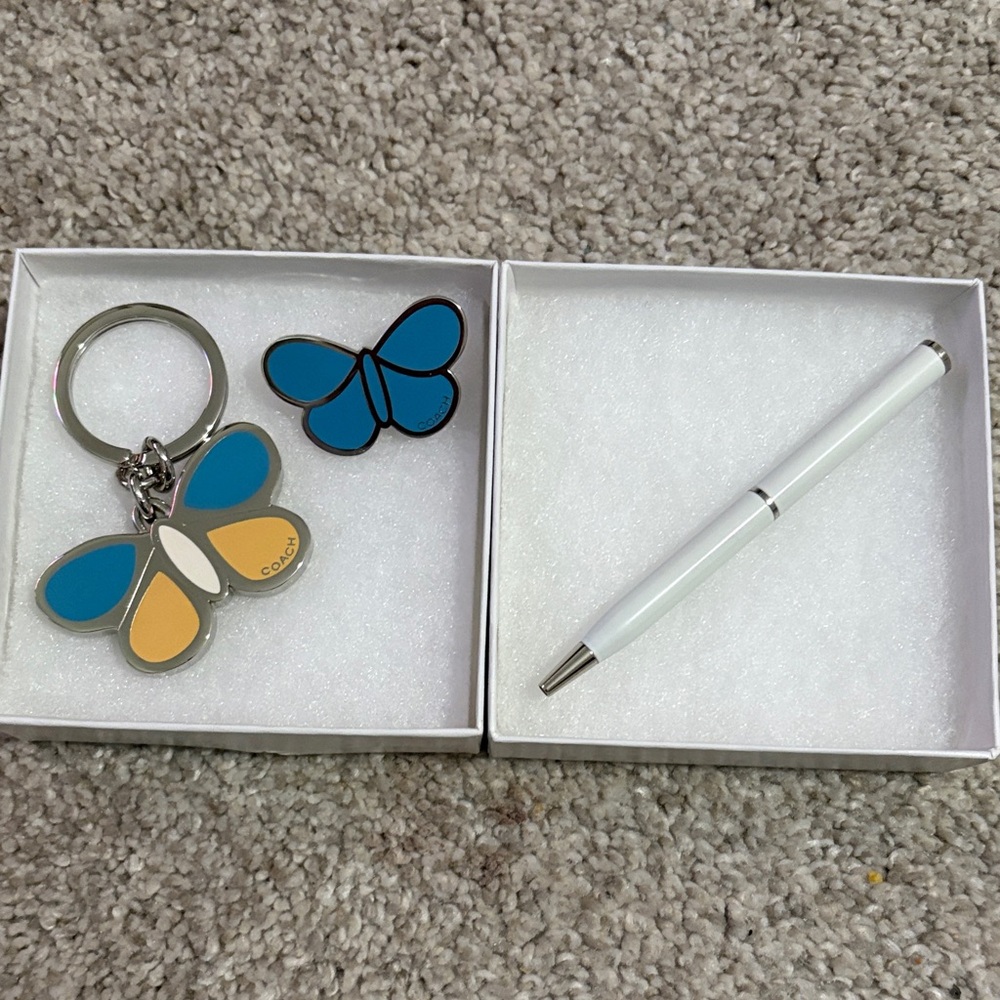 Coach Blue & Yellow Enamel Butterfly Keychain and Charm Set